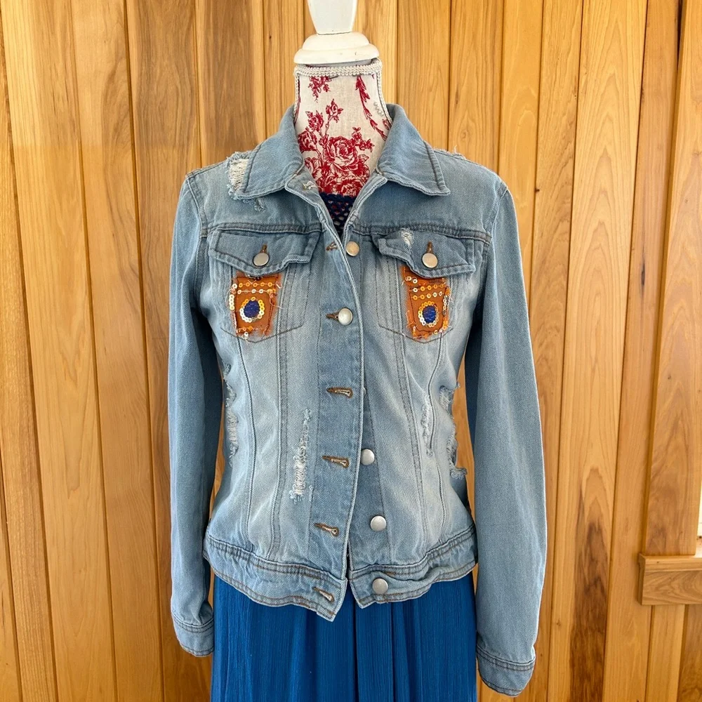 Grateful Dead Hand Embellished Distressed Denim Jacket; Grateful Dead - Picture 3 of 11